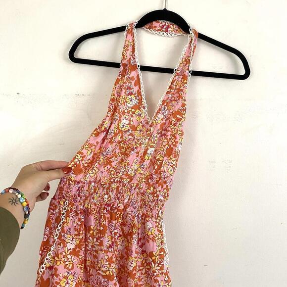 POUPETTE ST. BARTH Beth orange pink floral halter romper - Picture 3 of 8